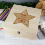 Personalised Any Message Star Design Large Wooden Christmas Keepsake Box - Image 5