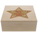 Personalised Any Message Star Design Large Wooden Christmas Keepsake Box - Image 6