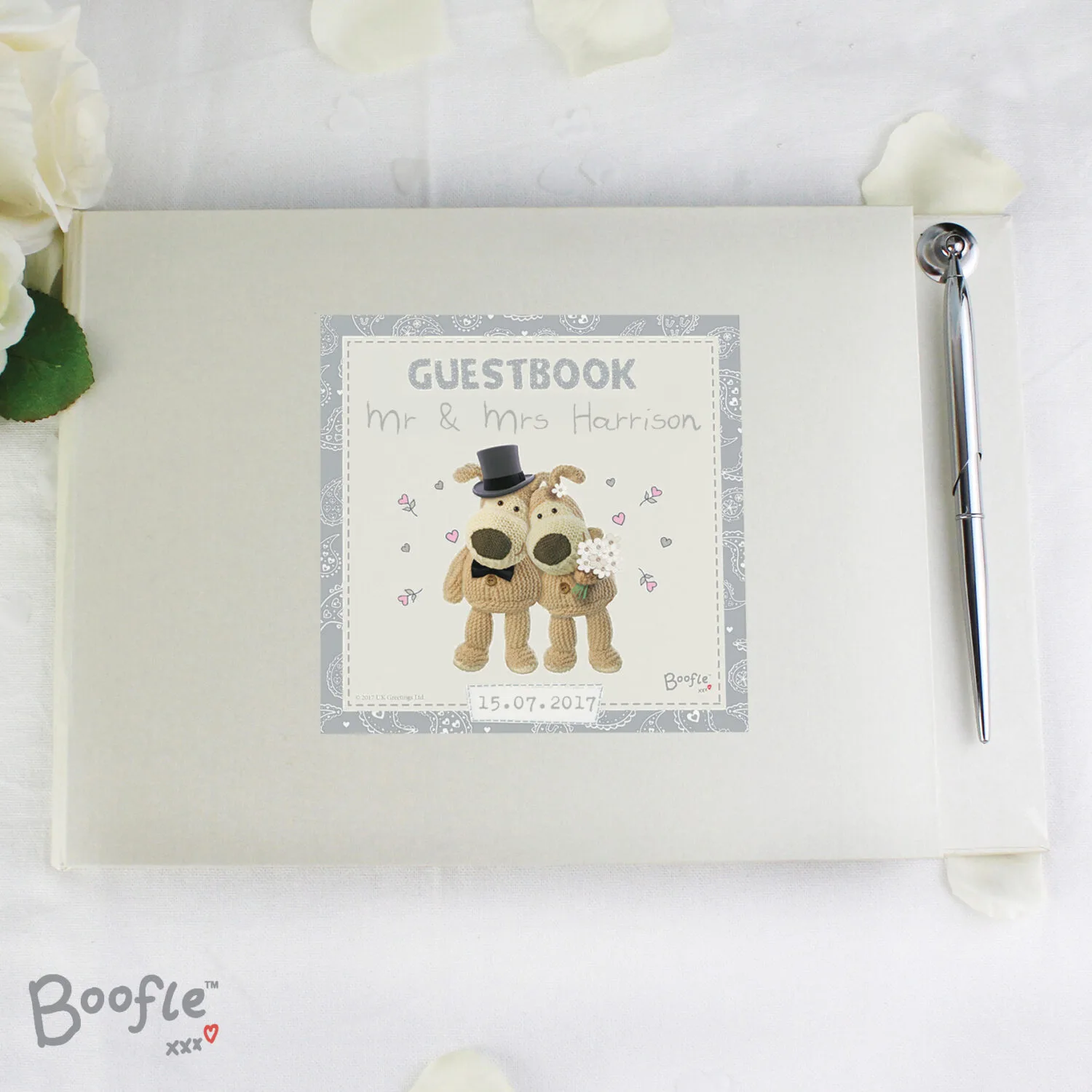 P0712A19 Personalised Boofle Wedding Hardback Guest Book & Pen Personalised Boofle Wedding Hardback Guest Book & Pen - Image 1