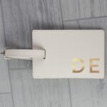 Personalised Gold Initials Cream Leather Luggage Tag
