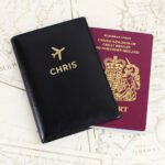 Personalised Gold Name Black Leather Passport Holder