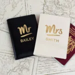 Personalised 'Mr & Mrs' Black & Cream Leather Passport Holder Set