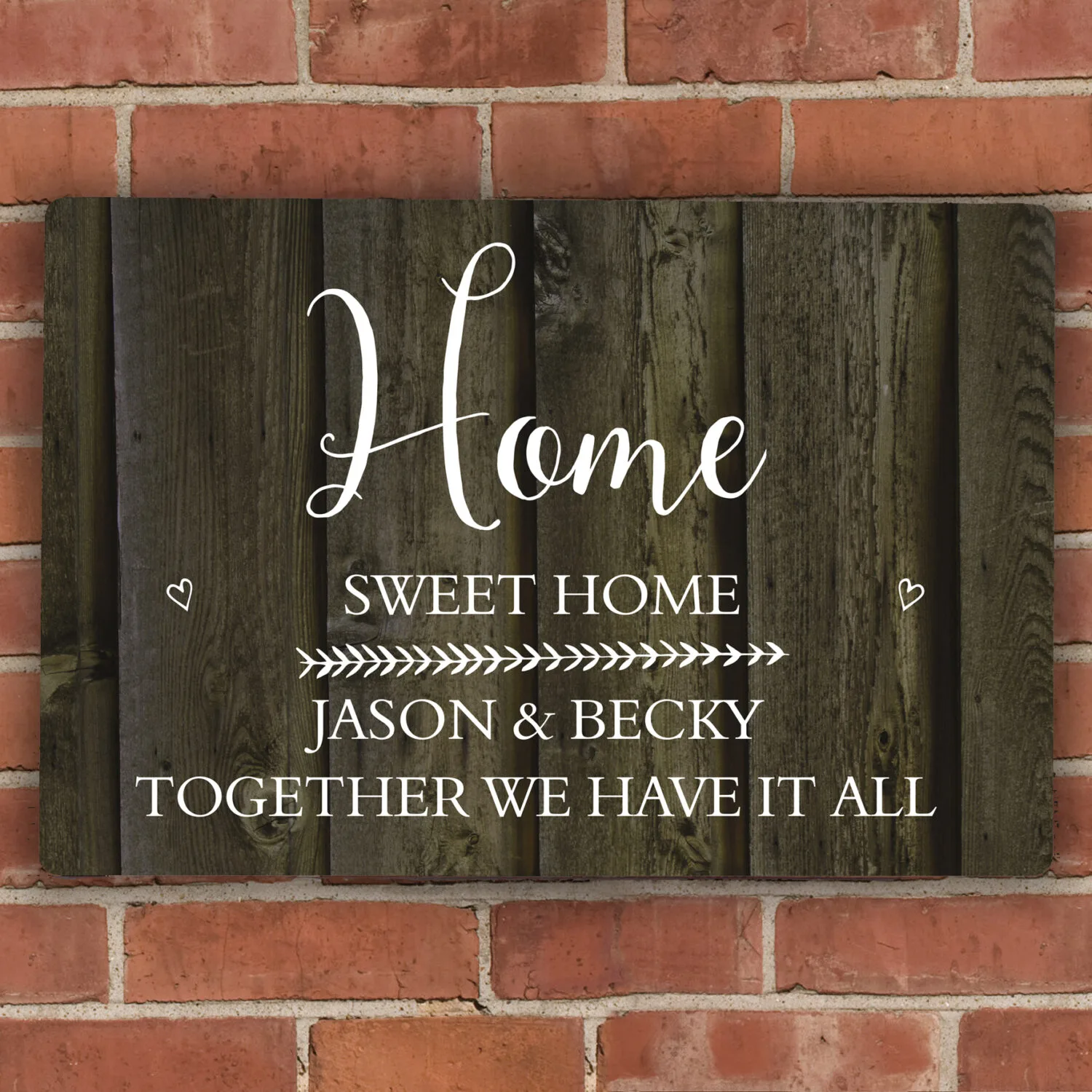 Personalised Any Message Walnut Wood Grain Design Aluminium Sign - Image 2