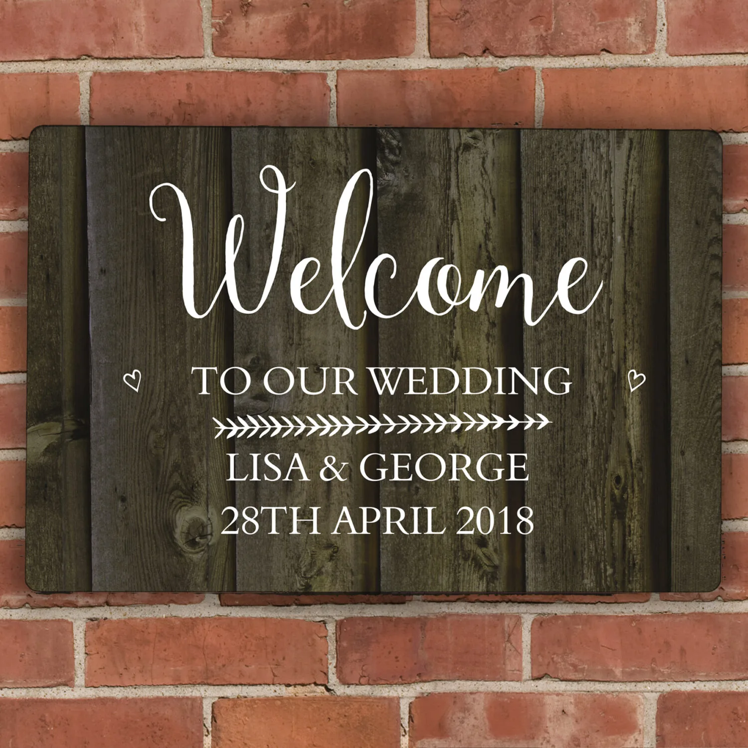 P080488 Personalised Any Message Walnut Wood Grain Design Aluminium Sign Personalised Any Message Walnut Wood Grain Design Aluminium Sign - Image 1