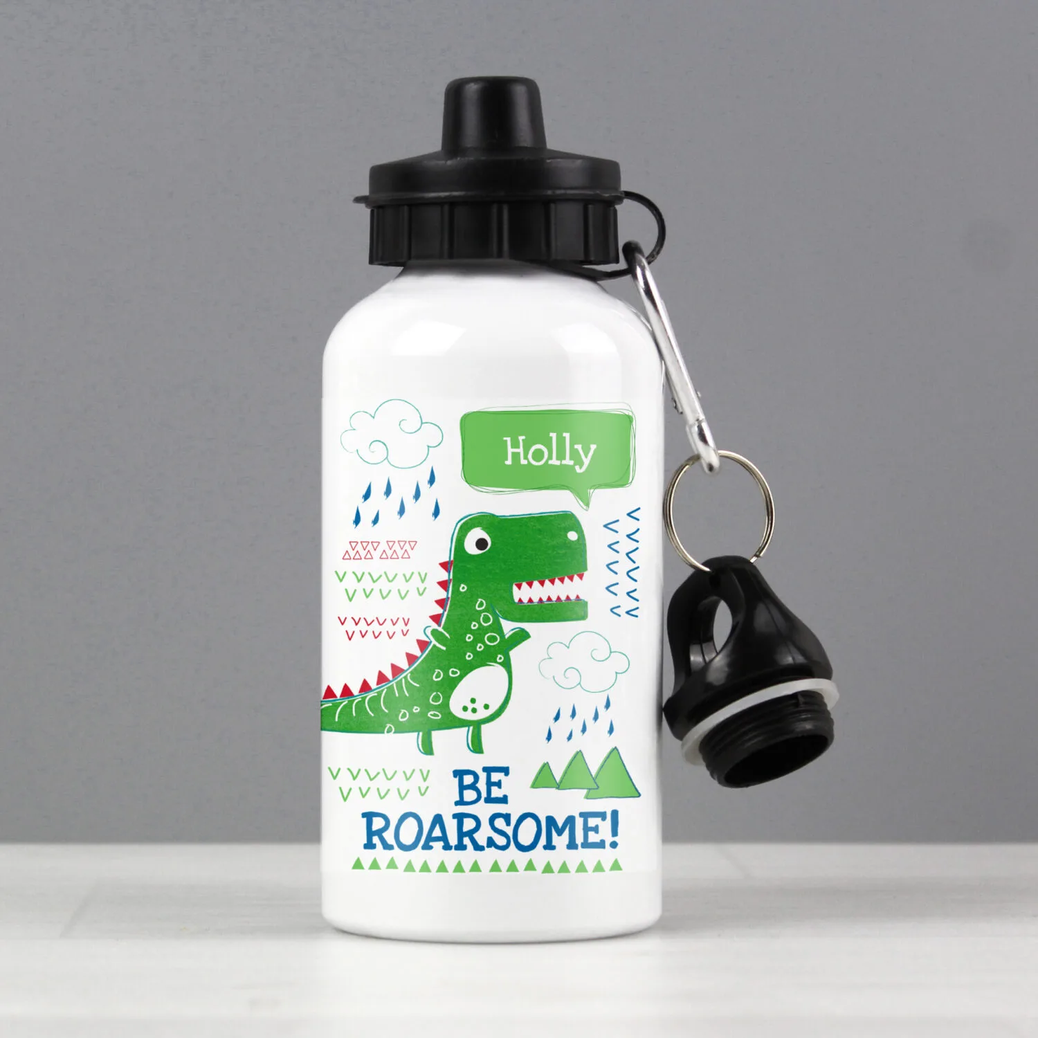 P0804A12 Personalised Children's Dinosaur 'Be Roarsome!' Aluminium Drinks Bottle Personalised Children's Dinosaur Design 'Be Roarsome!' Aluminium Drinks Bottle - Image 1