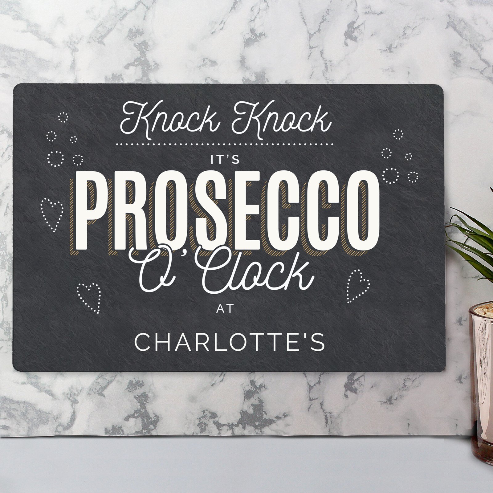 P0804A45 Personalised 'Knock Knock It's Prosecco O'Clock' Aluminium Sign Personalised 'Knock Knock It's Prosecco O'Clock' Aluminium Sign - Image 1