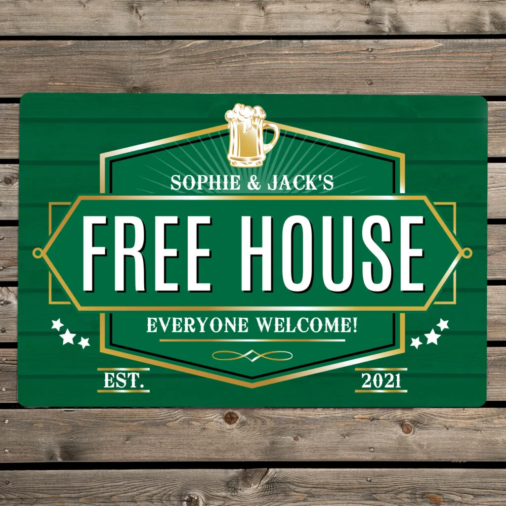 P0804A60 Personalised ‘Free House’ Green Aluminium Sign