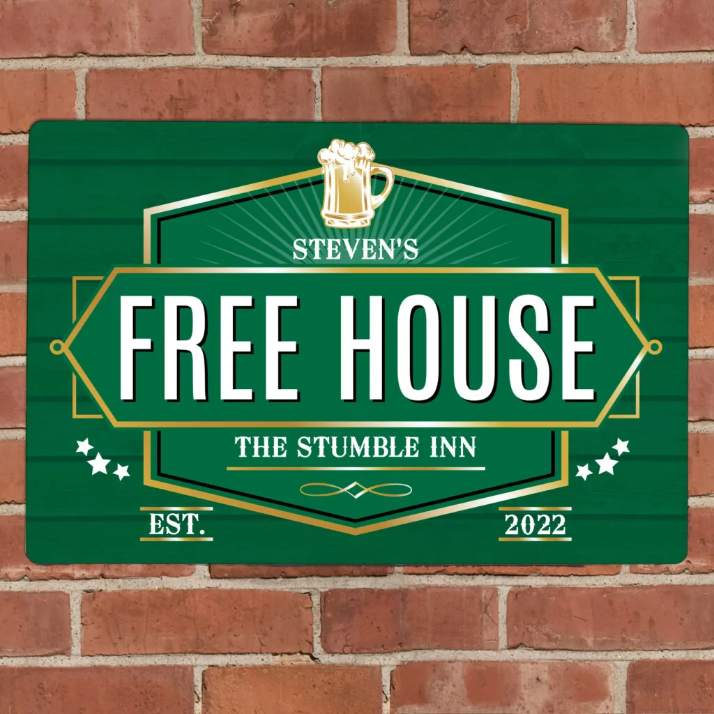P0804A60 Personalised ‘Free House’ Green Aluminium Sign 2