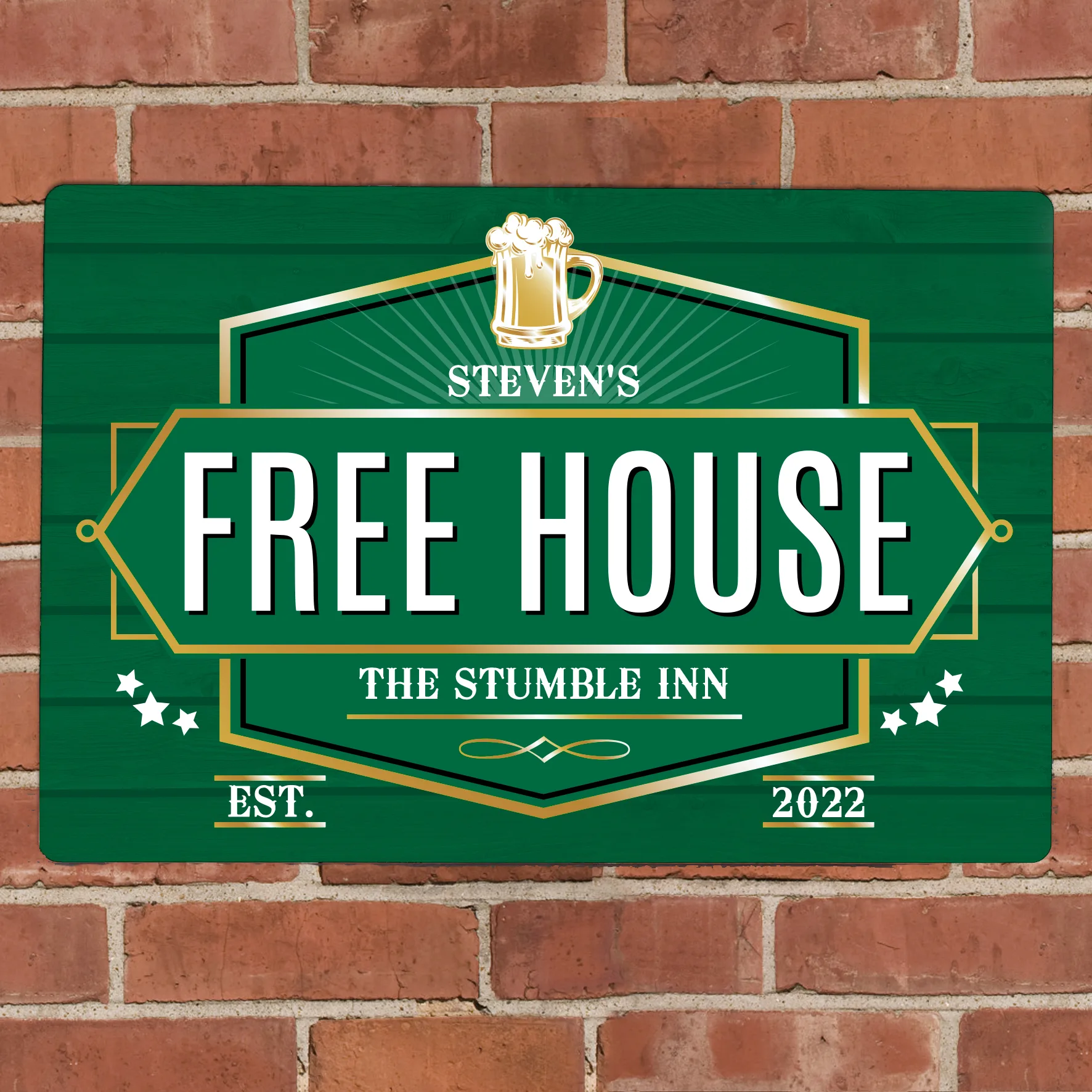 Personalised ‘Free House’ Green Aluminium Sign - Image 2
