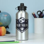 Personalised Football Shield Design Silver Aluminium Drinks Bottle