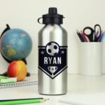 Personalised Football Shield Design Silver Aluminium Drinks Bottle - Image 3