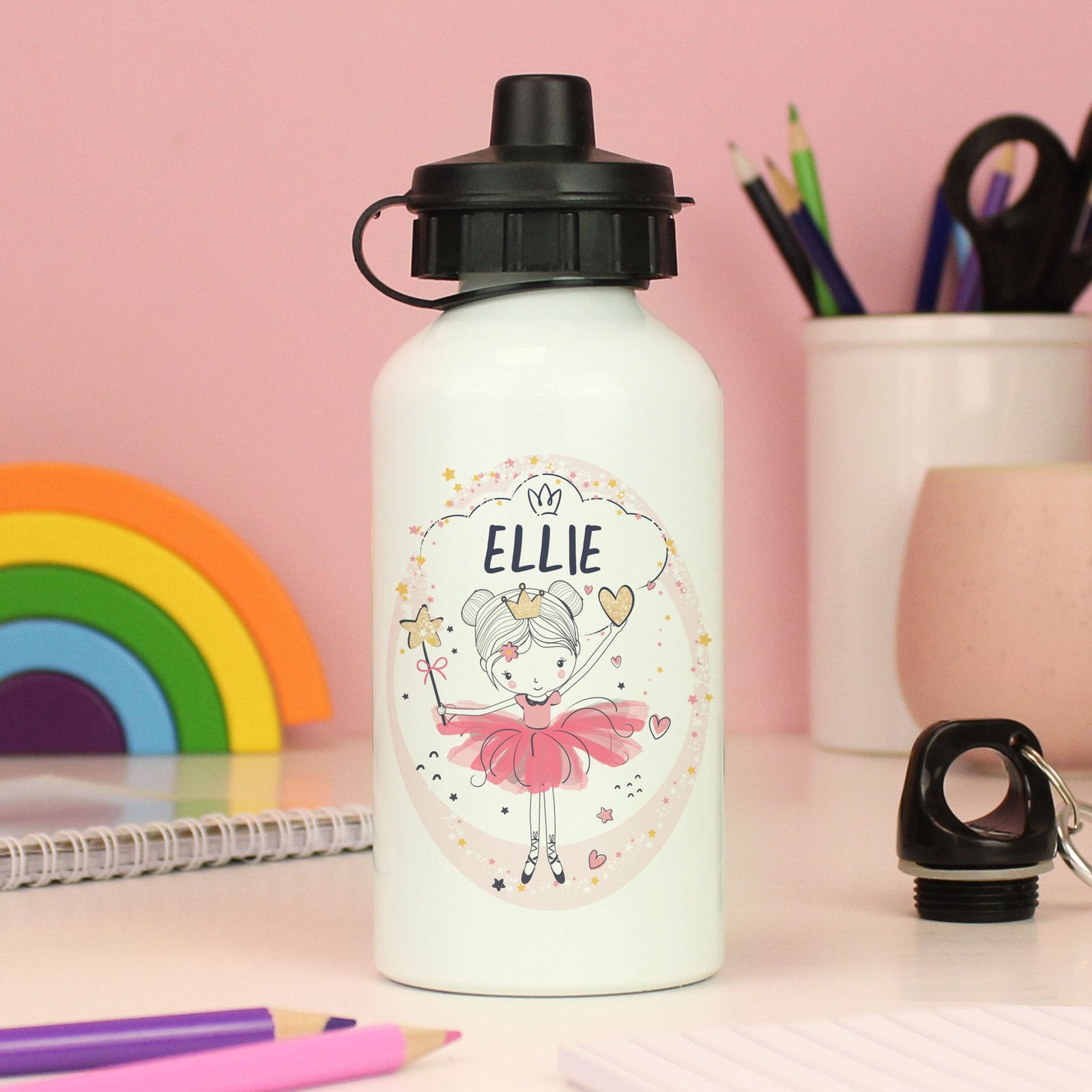 P0804A89 Personalised Children's Princess Ballerina Design White Aluminium Drinks Bottle Personalised Children's Princess Ballerina Design White Aluminium Drinks Bottle - Image 1
