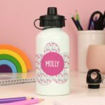 Personalised Children's Flower Design White Aluminium Drinks Bottle