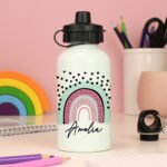 Personalised Children's Rainbow Design White Aluminium Drinks Bottle