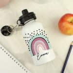 Personalised Children's Rainbow Design White Aluminium Drinks Bottle - Image 2