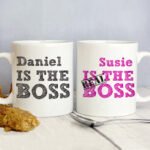 Personalised 'The Boss' & 'The Real Boss' Sketch Design Ceramic Mug Set
