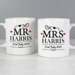 Personalised 'Mr & Mrs' Hearts Motif Ceramic Mug Set