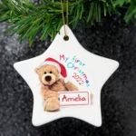 Personalised 'My First Christmas' Teddy Design Hanging Ceramic Star Decoration - Image 2
