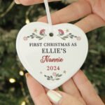 Personalised 'First Christmas As' Grandparents Heart Shaped Ceramic Christmas Decoration - Image 2