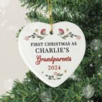 Personalised 'First Christmas As' Grandparents Heart Shaped Ceramic Christmas Decoration - Image 3