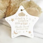 Personalised 'Twinkle Twinkle Little Star' Hanging Ceramic Star Decoration