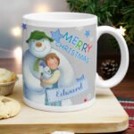 Personalised The Snowman and the Snowdog 'Merry Christmas' Blue Ceramic Mug