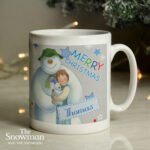 Personalised The Snowman and the Snowdog 'Merry Christmas' Blue Ceramic Mug - Image 3