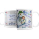 Personalised The Snowman and the Snowdog 'Merry Christmas' Blue Ceramic Mug - Image 4