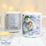 Personalised The Snowman and the Snowdog 'Merry Christmas' Blue Ceramic Mug