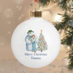 Personalised The Snowman and the Snowdog Friends Ceramic Christmas Bauble