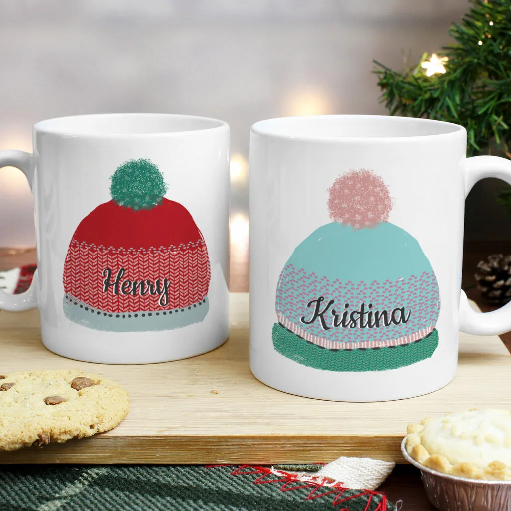 P0805F91 Personalised Woolly Hats Design Ceramic Mug Set