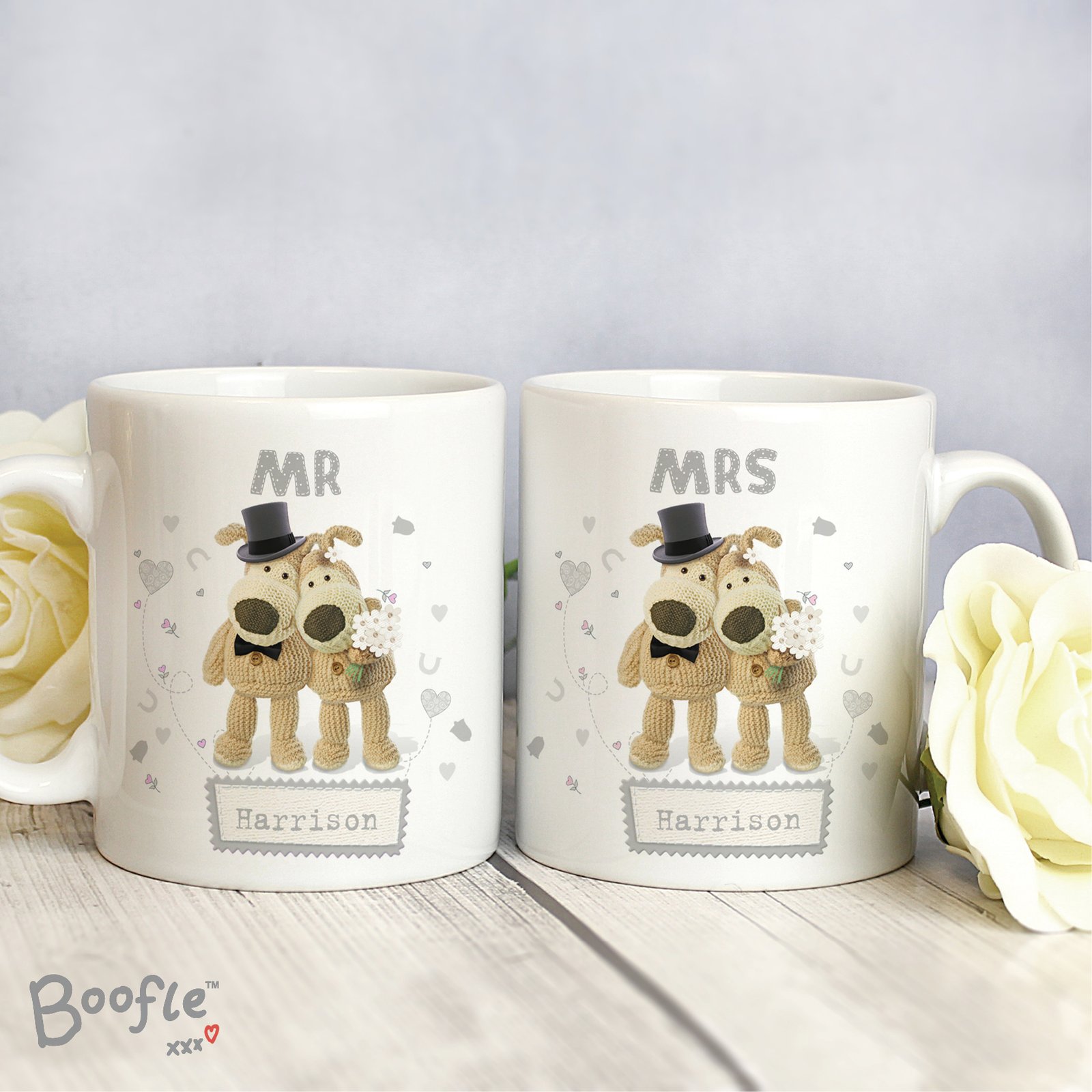 P0805G64 Personalised Boofle Wedding Couple Ceramic Mug Set Personalised Boofle Wedding Couple Ceramic Mug Set - Image 1