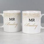 Personalised Gold Confetti Design Couples Ceramic Mug Set