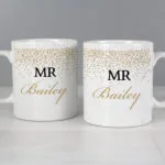 Personalised Gold Confetti Design Couples Ceramic Mug Set