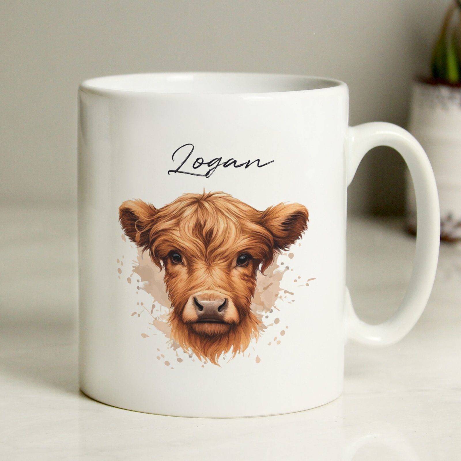 P0805H96 Personalised Highland Cow Motif (Young Boy) Ceramic Mug Personalised Highland Cow Motif (Young Boy) Ceramic Mug - Image 1