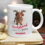 Personalised Rachael Hale 'Dachshund Through The Snow' Christmas Ceramic Mug