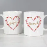 Personalised Confetti Hearts Design Couples Ceramic Mug Set