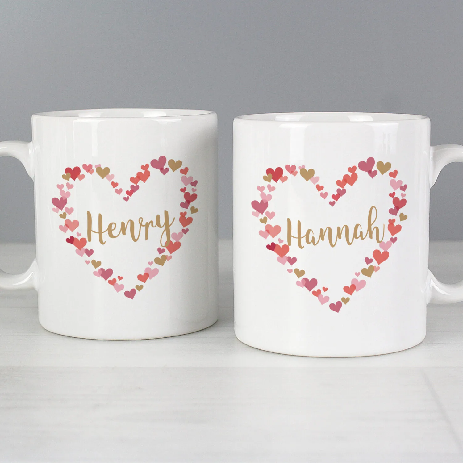 Personalised Confetti Hearts Design Couples Ceramic Mug Set - Image 1