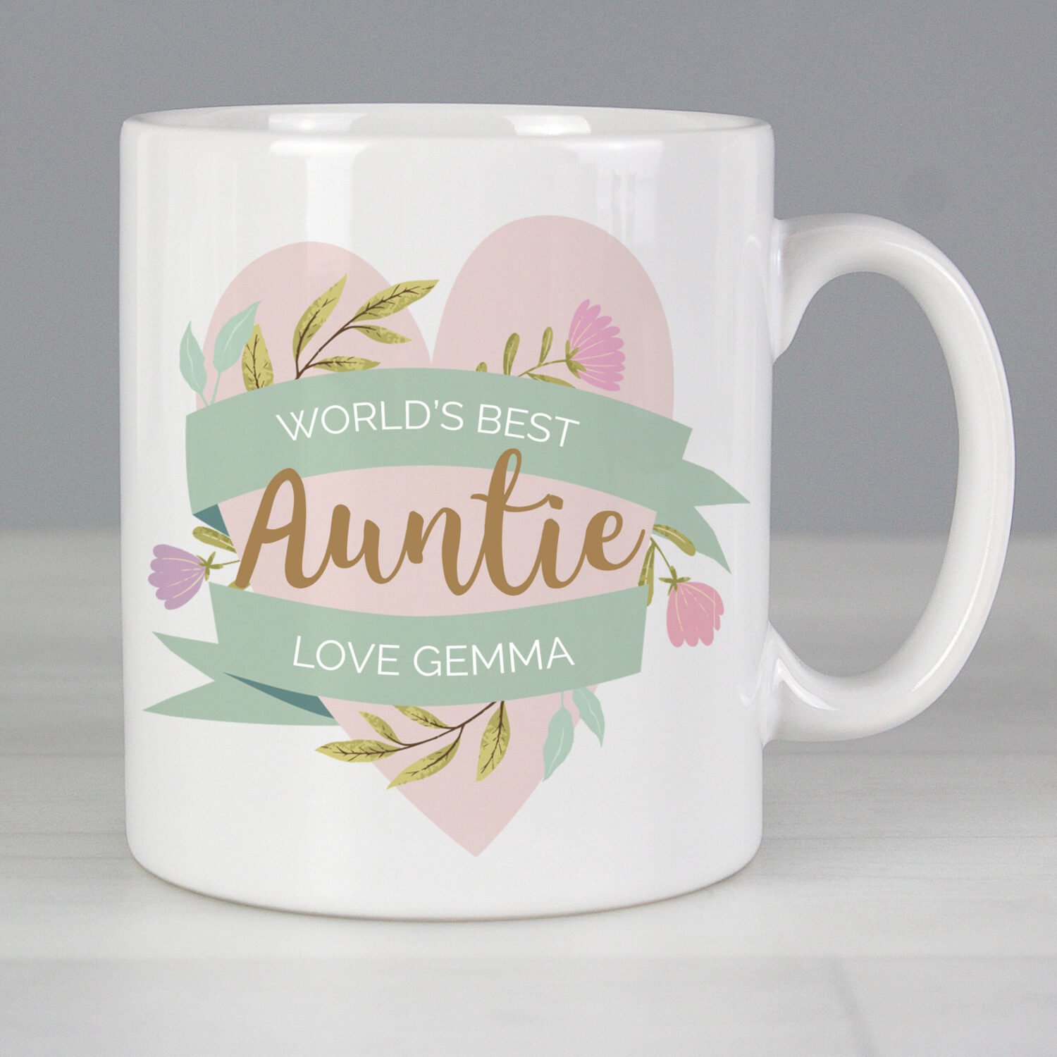 P0805I28 Personalised Any Message Floral Heart Design Ceramic Mug 2 Personalised Any Message Floral Heart Design Ceramic Mug - Image 1