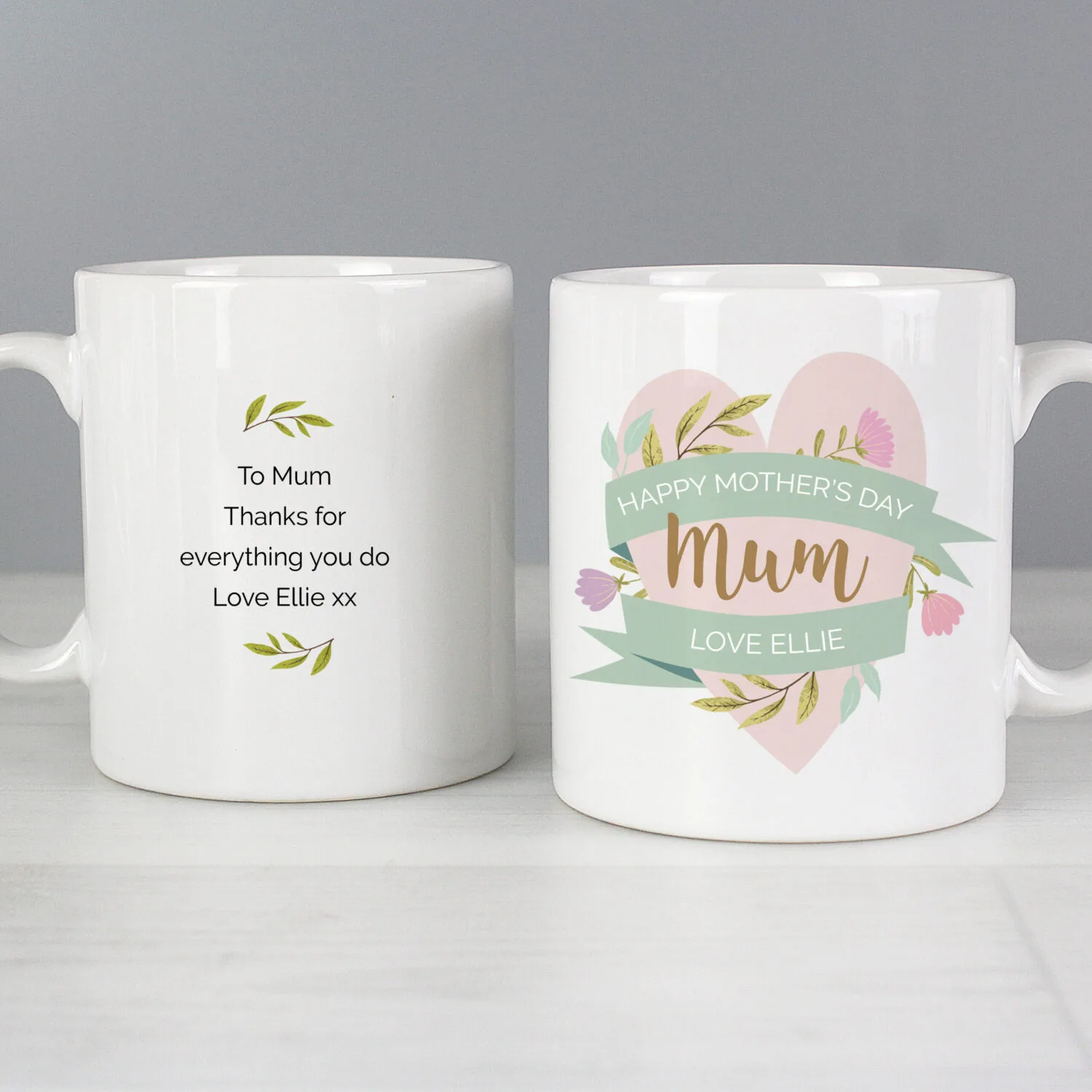 Personalised Any Message Floral Heart Design Ceramic Mug - Image 2