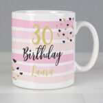 Personalised Birthday Gold & Pink Stripe Design Ceramic Mug - Image 3