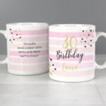 Personalised Birthday Gold & Pink Stripe Design Ceramic Mug - Image 2