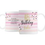 Personalised Birthday Gold & Pink Stripe Design Ceramic Mug - Image 5