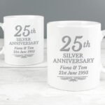 Personalised '25th Silver Anniversary' Ceramic Mug Set