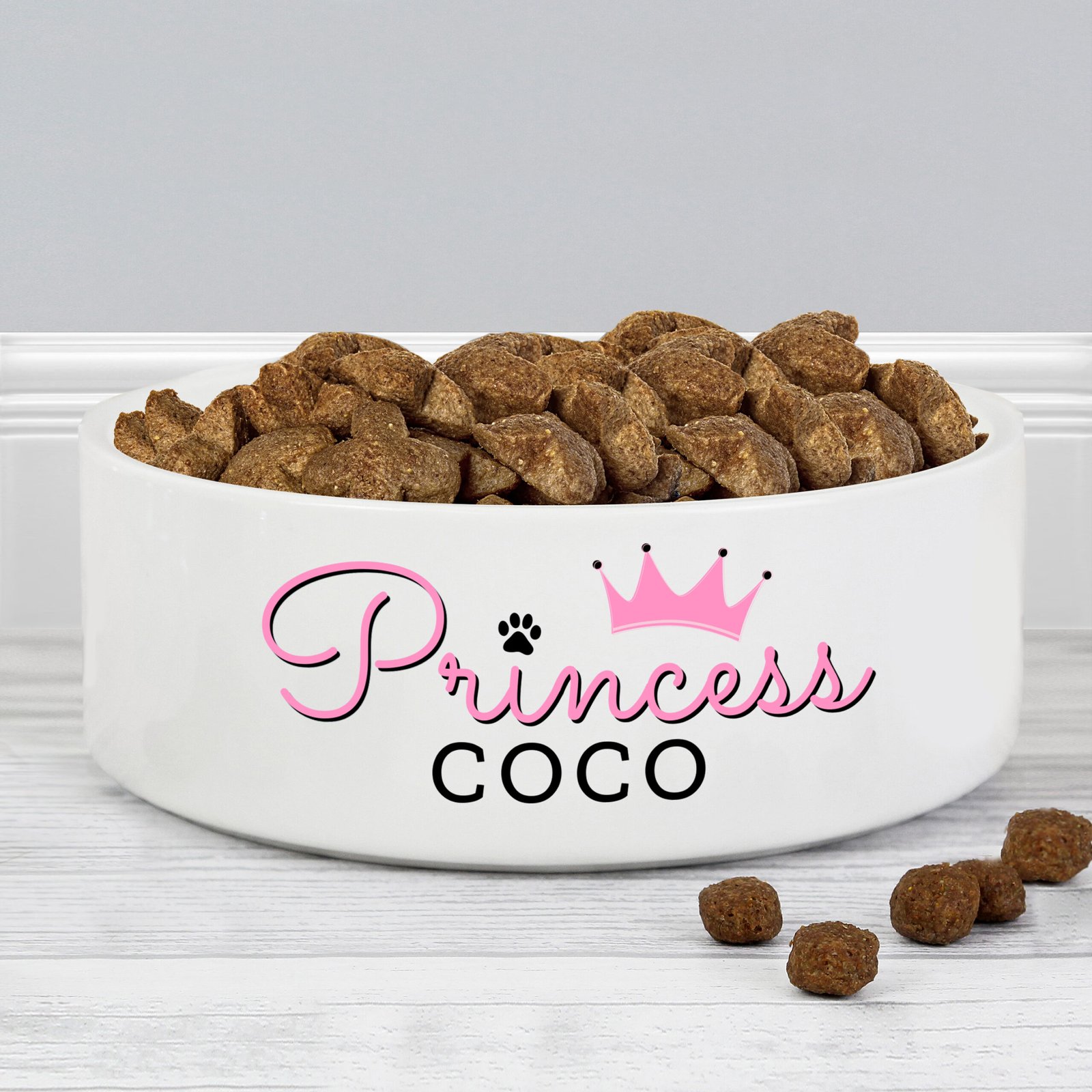 P0805J04 Personalised 'Princess' 15cm Medium White Ceramic Pet Bowl Personalised 'Princess' 15cm Medium White Ceramic Pet Bowl - Image 1