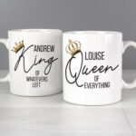Personalised King of Whatevers Left' & 'Queen of Everything' Couples Ceramic Mug Set
