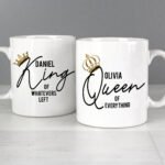 Personalised King of Whatevers Left' & 'Queen of Everything' Couples Ceramic Mug Set - Image 2