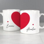 Personalised Two Hearts Design Couples Ceramic Mug Set
