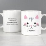 Personalised Cute Cat Face Design Ceramic Mug