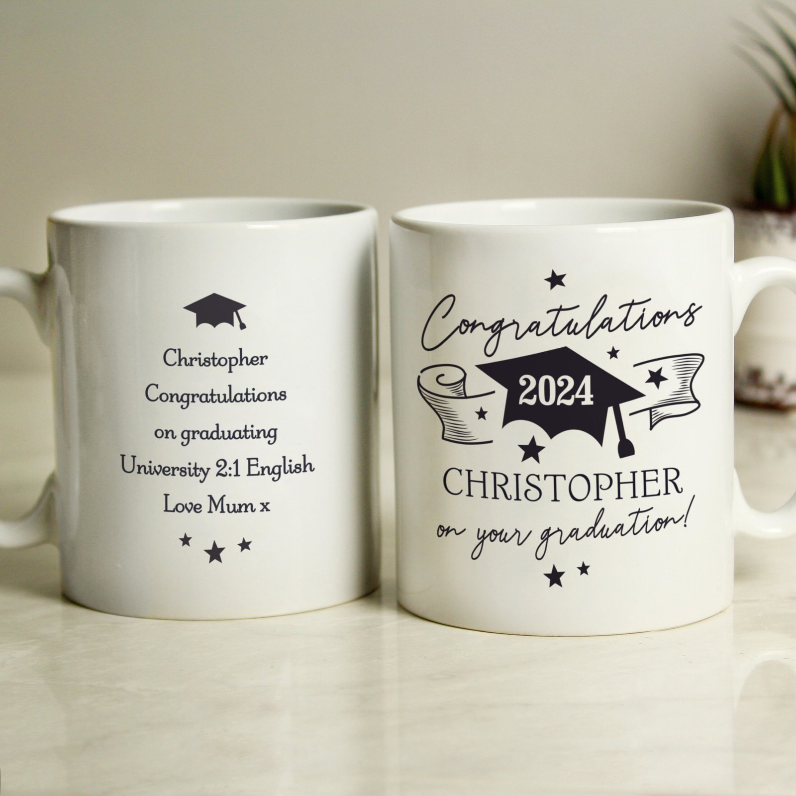 P0805J98 Personalised 'Congratulations On Your Graduation' Scroll Motif Ceramic Mug Personalised 'Congratulations On Your Graduation' Scroll Motif Ceramic Mug - Image 1